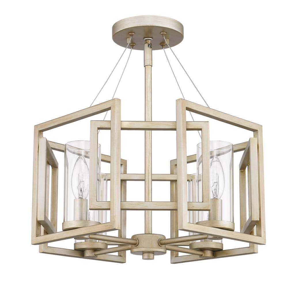 White Gold Geometric Glass Semi-Flush Mount Light