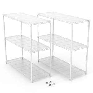 2 Pack 3-Tier Outdoor Garden Garage Iron Storage Shelf Shelves Organizer Wire Shelving Unit Plant Stand, White