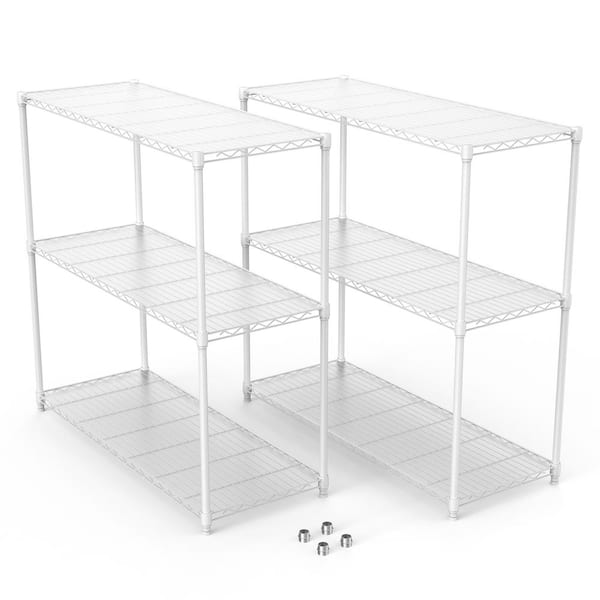 2 Pack 3-Tier Outdoor Garden Garage Iron Storage Shelf Shelves Organizer Wire Shelving Unit Plant Stand, White