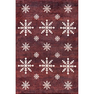 Nola Red 8 ft. x 10 ft. Snowflake Area Rug