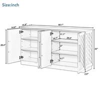 Black Wood 60 in. W Sideboard with Adjustable Shelves and Silver Handles, Large Storage Space Buffet Cabinet