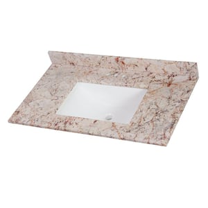 37 in. W x 22 in. D Cultured Marble White Rectangular Single Sink Vanity Top in Rustic Gold