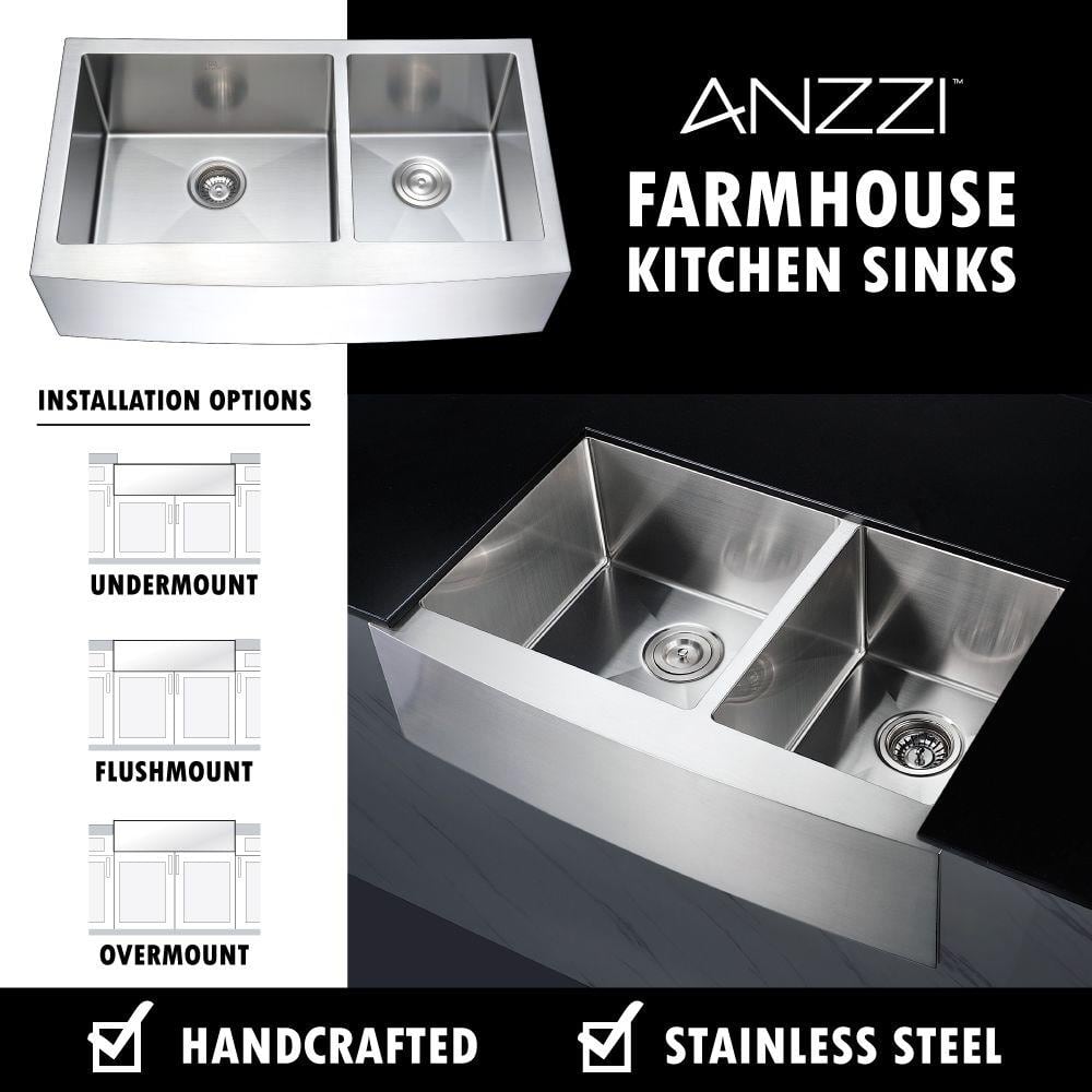 Elysian 33" Stainless Steel Double Bowl Farmhouse Sink