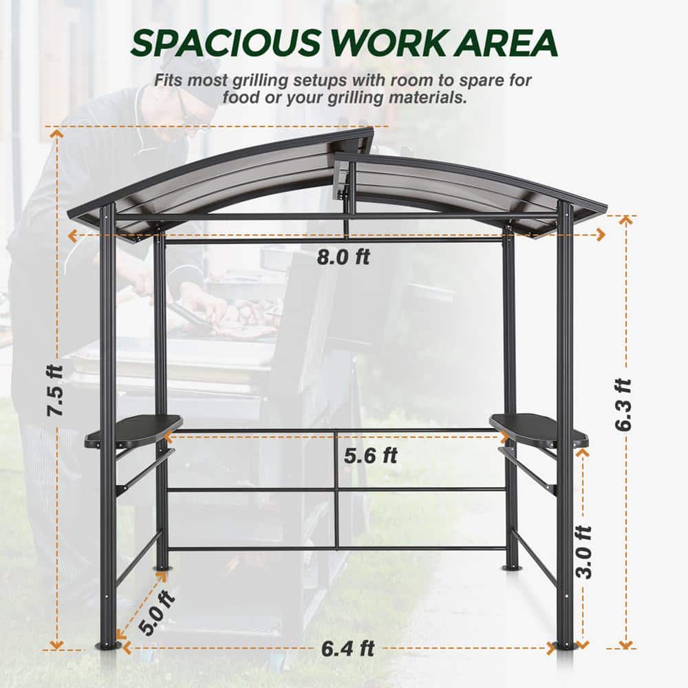 Black Metal 8'x5' BBQ Grill Gazebo with Shelves