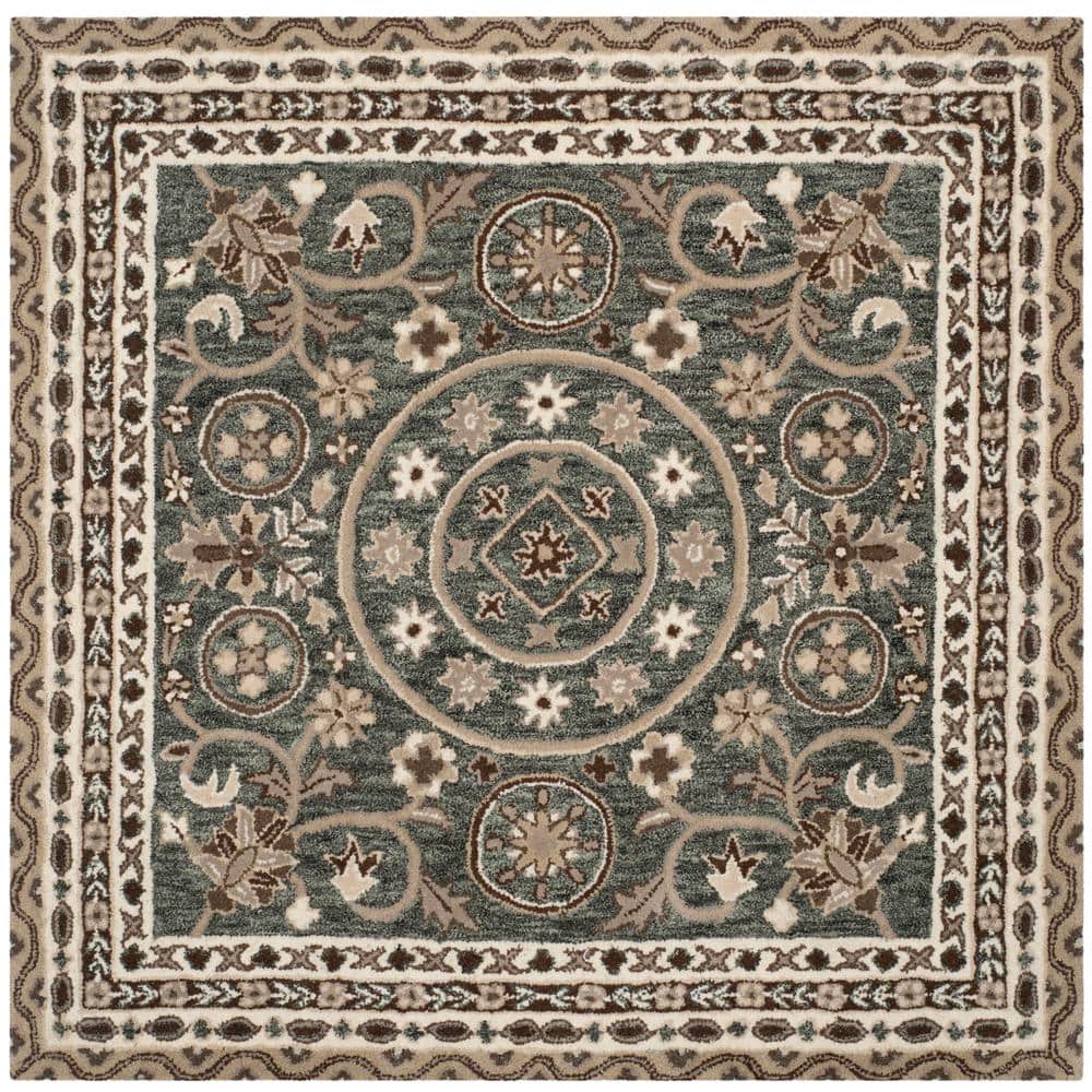 Handmade Gray Wool 5' x 5' Tufted Square Rug