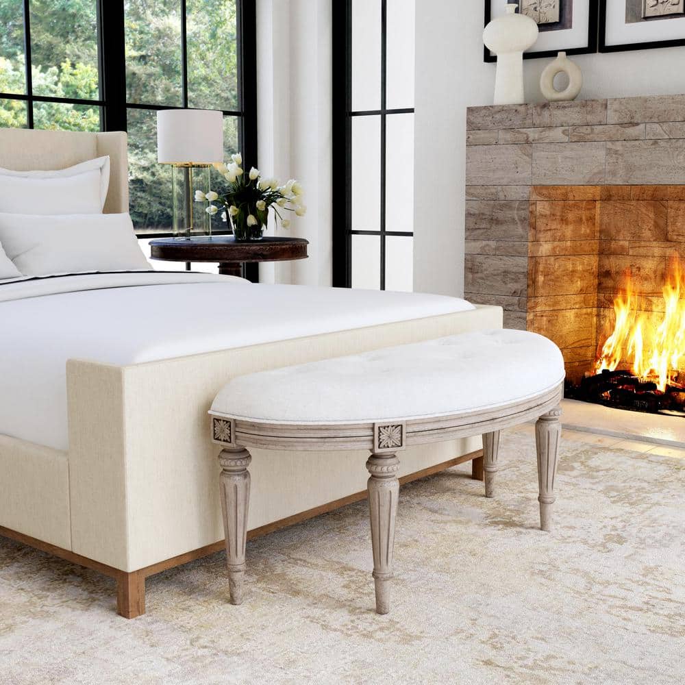 Elegant Traditional Demilune Bench in Weathered Cream and Ivory