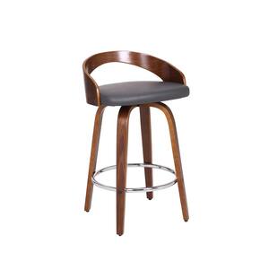 Sonia Walnut Wood 26 in. Counter Height Bar Stool with Gray Faux Leather