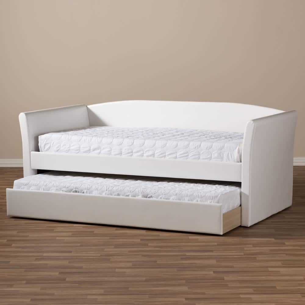 Twin Camino Contemporary White Faux Leather Daybed with Trundle