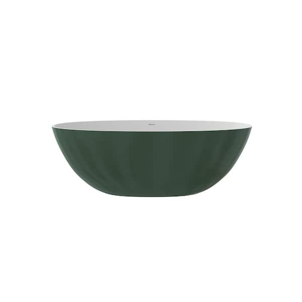 65.00 in. x 29.50 in. Flat Bottom Solid Surface Freestanding Soaking Bathtub with Center Drain in Matte Green