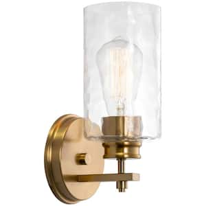 Phoebe 60-Watt 1-Light Cool Brass Modern Wall Sconce with Clear Hammered Shade, No Bulb Included