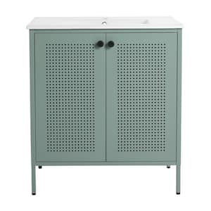 30.00 in. W 18.30 in. D 33.40 in. H Single Sink Freestanding Bath Vanity in Mint Green with White Ceramic Top