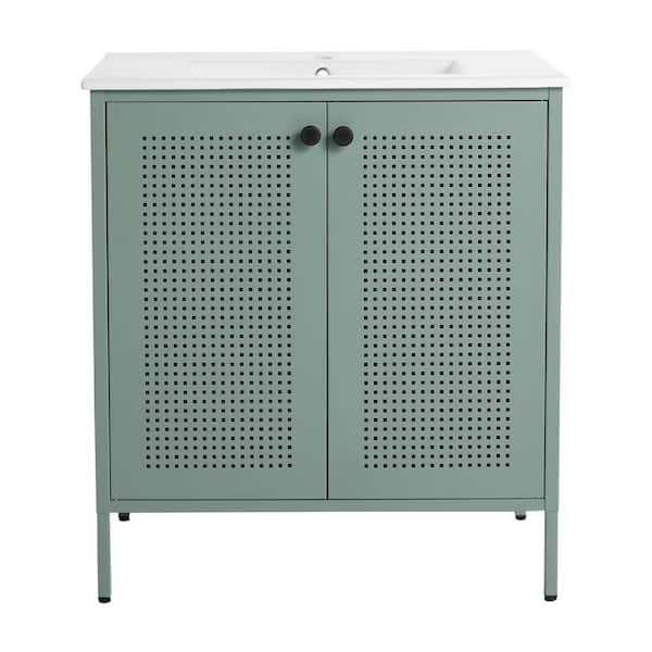 Boosicavelly 30.00 in. W 18.30 in. D 33.40 in. H Single Sink Freestanding Bath Vanity in Mint Green with White Ceramic Top