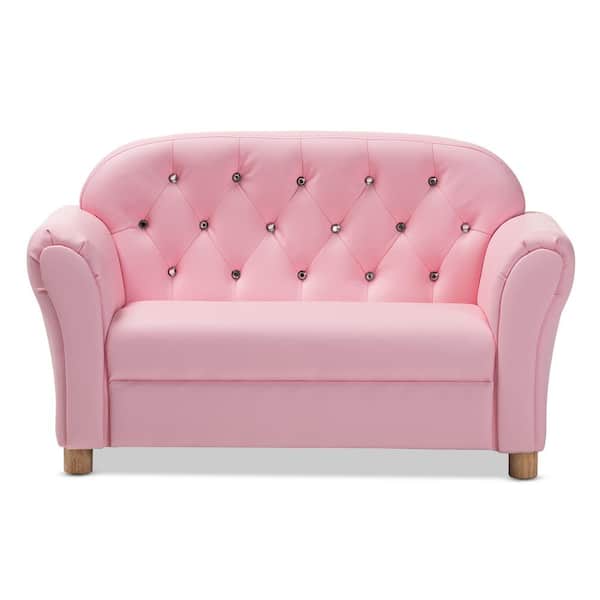 Baxton Studio Gemma 36.2 in. Pink Faux Leather 2-Seater Loveseat with Flared Arms