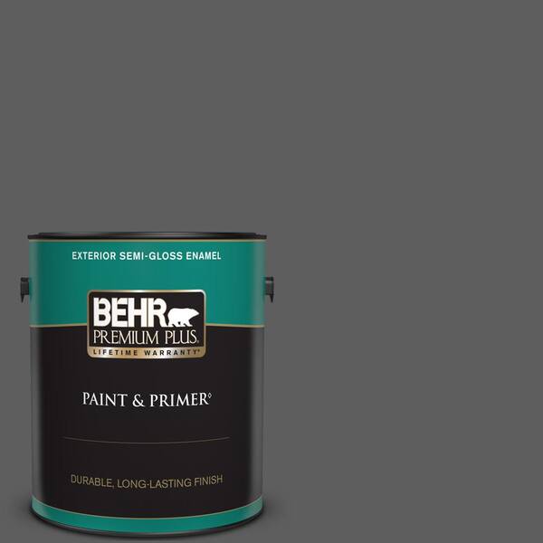 BEHR PREMIUM PLUS 1 gal. #N520-6 Asphalt Gray Semi-Gloss Enamel Exterior Paint & Primer