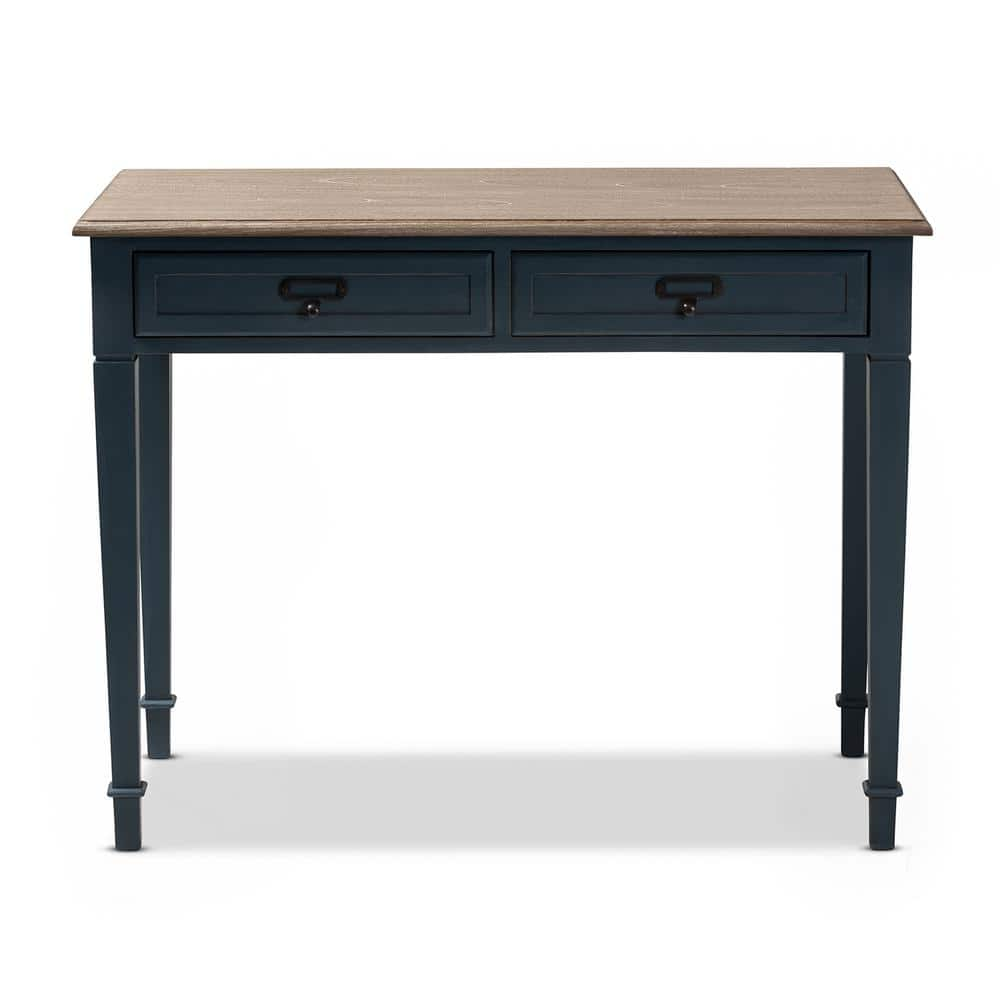 UPC 193271011599 product image for 39.5 in. Blue/Oak Rectangular 2 -Drawer Writing Desk with Black Metal Hardware | upcitemdb.com