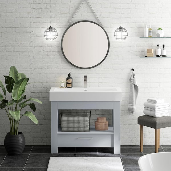 Home Decorators Collection Bardot 40 in. W x 19 in. D x 34 in. H Single Sink Freestanding Bath Vanity in Misty Gray with White Porcelain Top