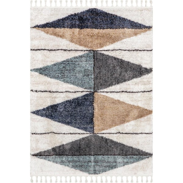 nuLOOM Kali Blue 8 ft. x 10 ft. Geometric Shag Area Rug
