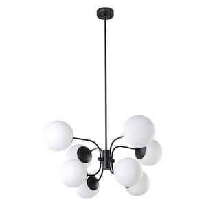 Moultrie 33 in. W x 65.85 in. H 8-Light Black Statement Pendant Light with Opal Glass Sphere Shades, No Bulbs Included