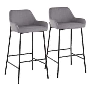 Daniella 38 in. Fixed Height Grey Fabric and Black Steel Bar Stool (Set of 2)