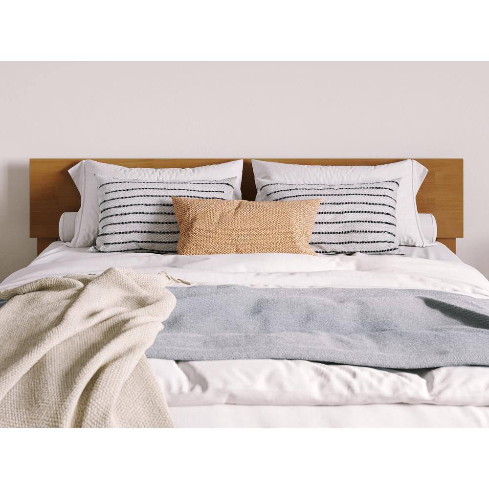 Light Brown Queen Wood Platform Bed with Storage Drawer