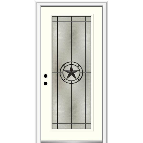 MMI Door Elegant Star 34 in. x 80 in. Right-Hand Full Lite Decorative Glass Alabaster Painted Fiberglass Prehung Front Door