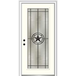 Elegant Star 36 in. x 80 in. Right-Hand Full Lite Decorative Glass Alabaster Painted Fiberglass Prehung Front Door