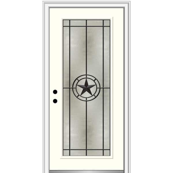 MMI Door Elegant Star 36 in. x 80 in. Right-Hand Full Lite Decorative Glass Alabaster Painted Fiberglass Prehung Front Door