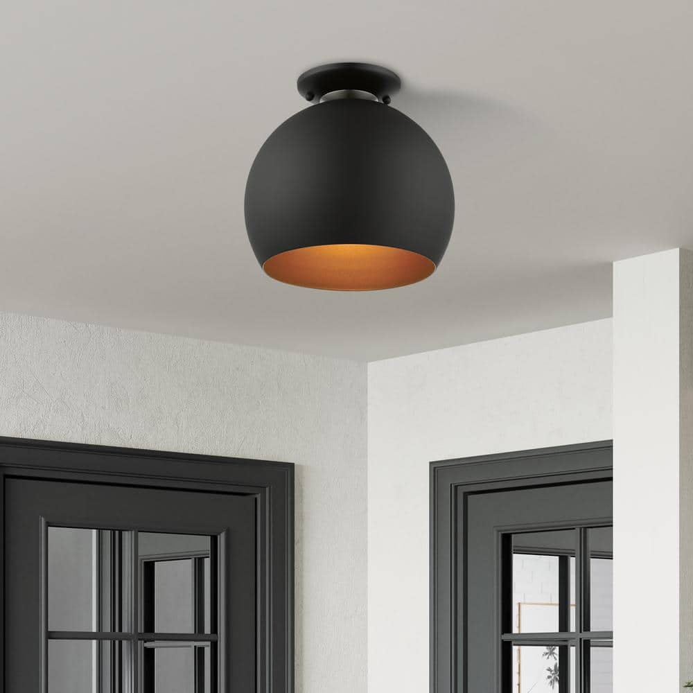 Black and Gold Aluminum 1-Light Semi-Flush Mount