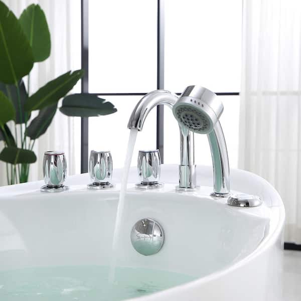 Luxury 67 in. Right Hand Drain Acrylic Freestanding Flatbottom Whirlpool Bathtub in White with Faucet