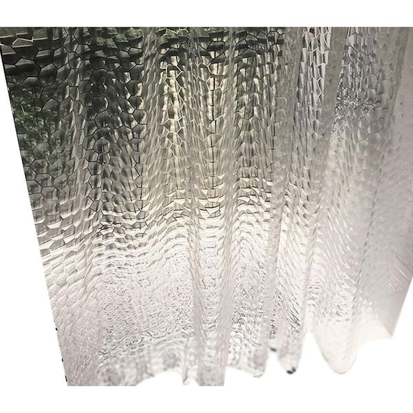 Unbranded Shower Curtain Liner 72 x 72 Clear Set with Metal Hooks Water-Repellent 3D Pattern Magnets for Stability Vinyl
