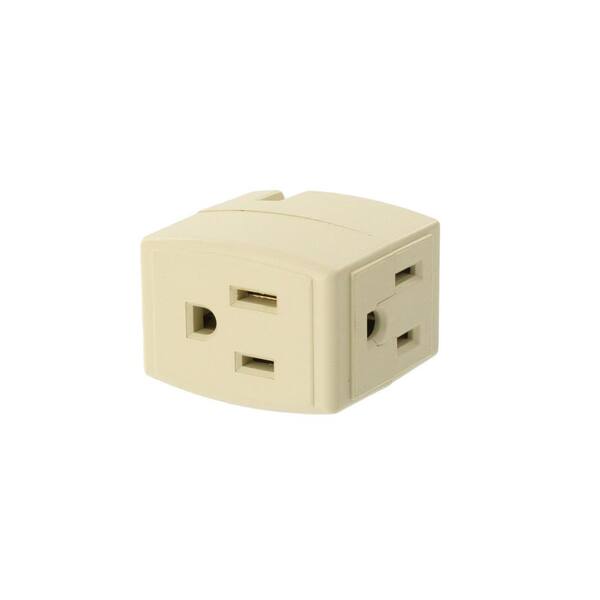 Leviton 15 Amp Grounded Triple Cube Adapter, Ivory