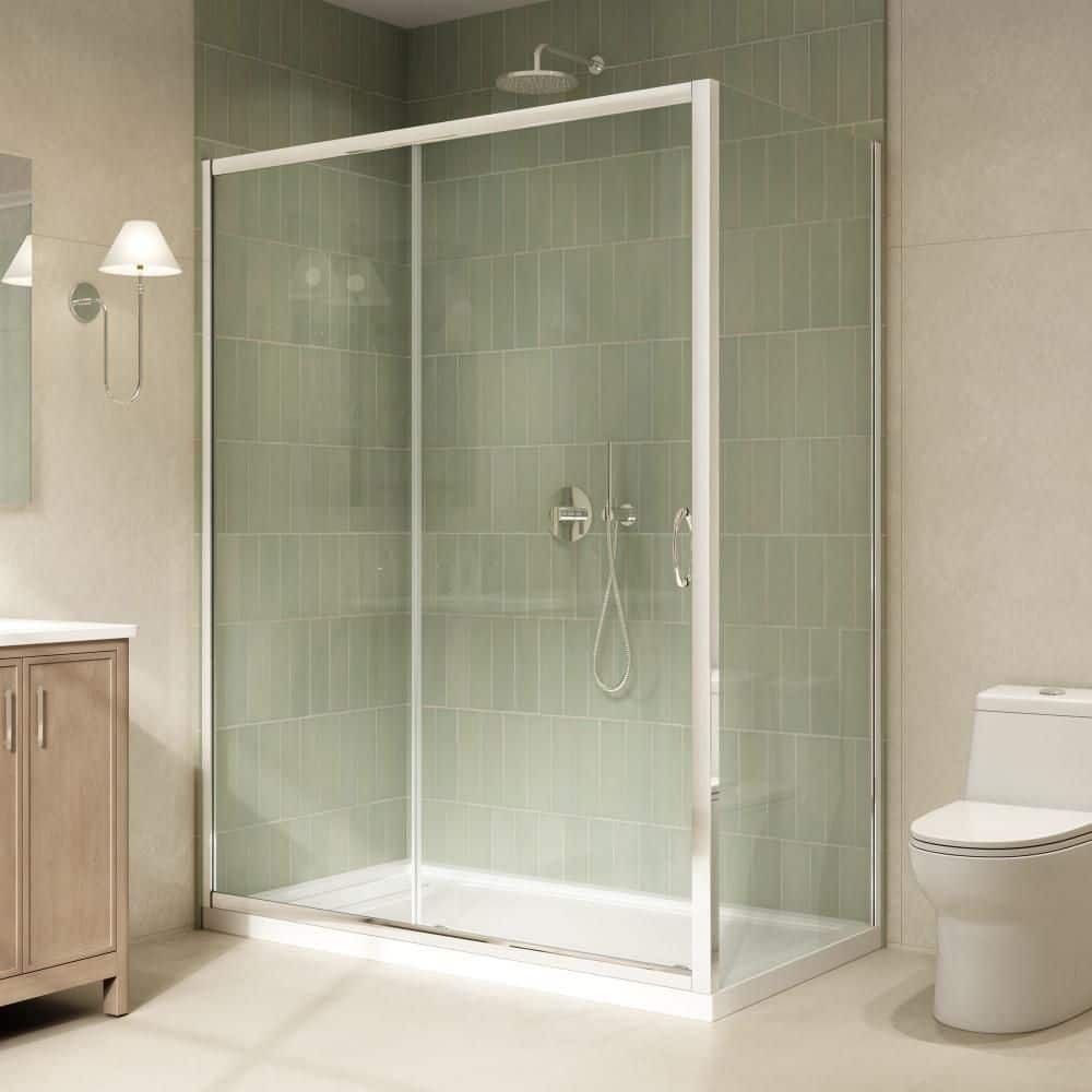 Breeze 60 in. L x 32 in. W x 72.83 in. H Straight Corner Shower Kit in Chrome with Clear Sliding Door and Pan price history on PriceWatchPro