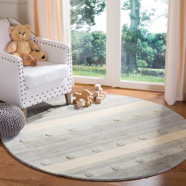 Kids Gray/Ivory 5 ft. x 5 ft. Round Polka Dot Area Rug