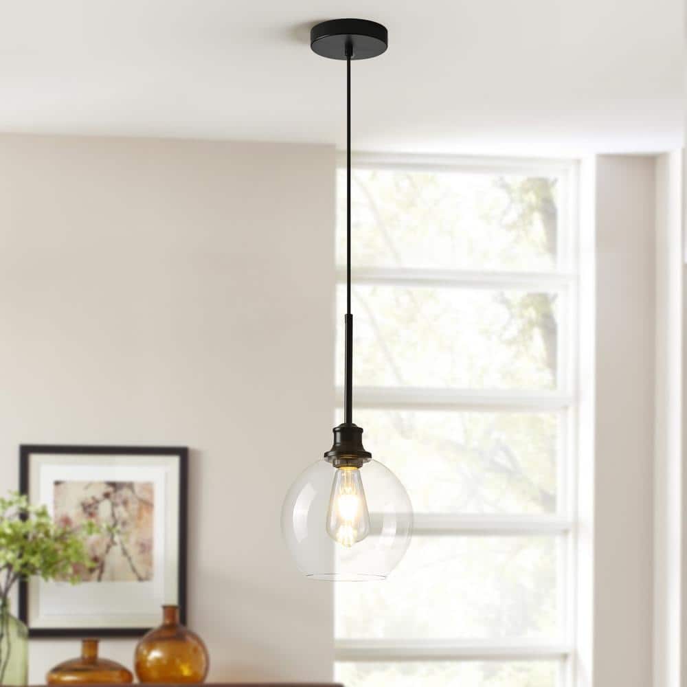 1-Light Black Modern/Contemporary Clear Glass Globe Mini Hanging Pendant Li