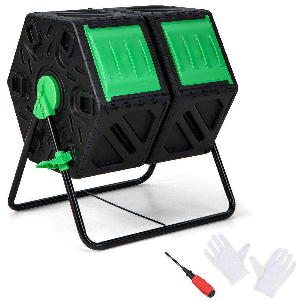 Dual Chamber Garden Compost Tumbler with Sliding Doors BPA Free for Garden Yard Composting Bundle-Black & Green price history on PriceWatchPro