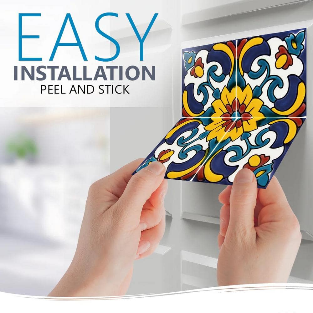 Colorful 4x4-inch Vinyl Peel and Stick Mosaic Tile Set