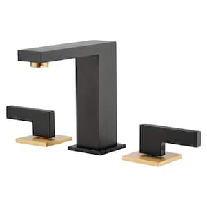 Modern 8 in. Widespread Double Handle Bathroom Faucet with Spot Resistant in BlackandGold