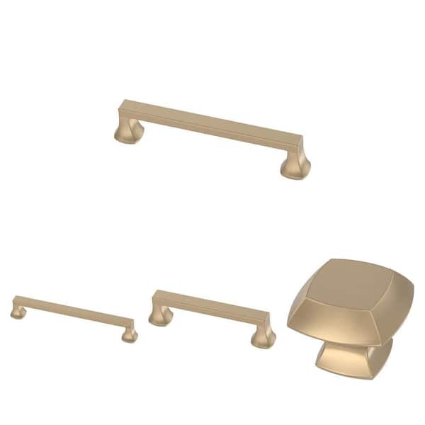 Mandara Champagne Bronze Bar Pulls: 5-1/16 in. (128 mm), 6-5/16 in. (160 mm), 3-3/4 in. (96 mm) with 1-1/4 in. Knob