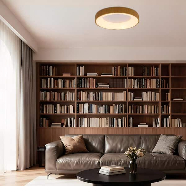 OUKANING 18.5 in. 1-Light Modern Wood 3 Colors Selectable LED