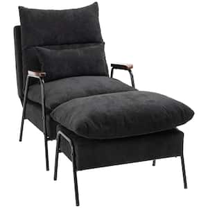 Black Corduroy Accent Chair Set of 1 with Ottoman