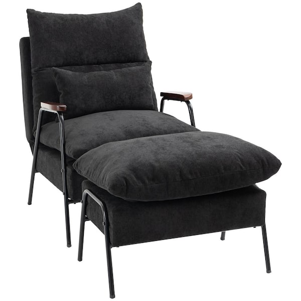 HOMCOM Black Corduroy Accent Chair Set of 1 with Ottoman