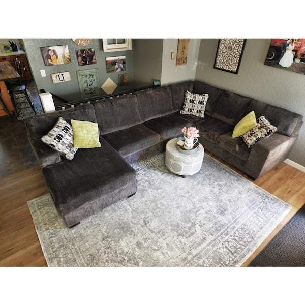 HAUTELOOM Hiti 7 ft. X 9 ft.  Blue, Off White, Charcoal Traditional Medallion Oriental Style Machine Washable Area Rug