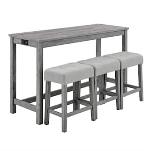 4-Piece Gray MDF Wood Rectangular Outdoor Dining Set with Gray Cushions