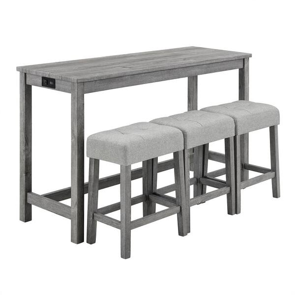 Tenleaf 4-Piece Gray MDF Wood Rectangular Outdoor Dining Set with Gray Cushions