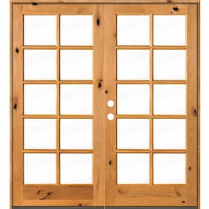 72 in. x 80 in. French Knotty Alder 10-Lite Clear Glass clear stain Wood Right Active Inswing Double Prehung Front Door