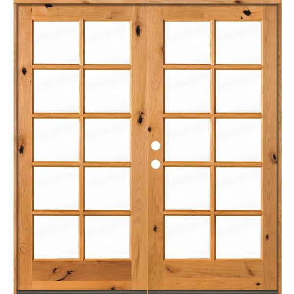 Krosswood Doors 72 in. x 80 in. French Knotty Alder 10-Lite Clear Glass clear stain Wood Right Active Inswing Double Prehung Front Door