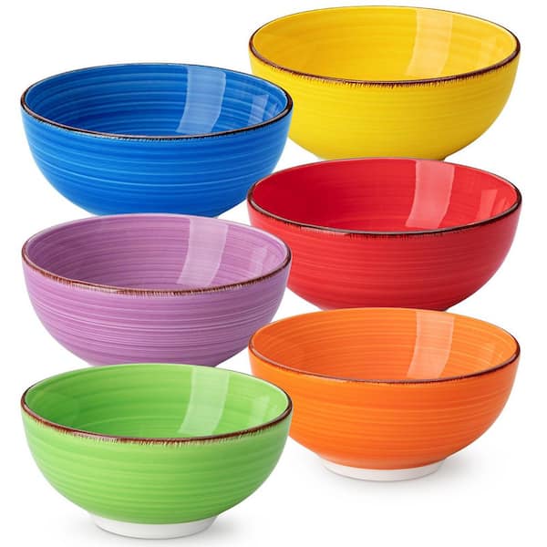 12 fl. oz. Green Orange Purple Red Yellow Dark-Blue Porcelain Cereal Bowl Pasta Bowl Soup Bowl Rice Bowl (Set of 6)
