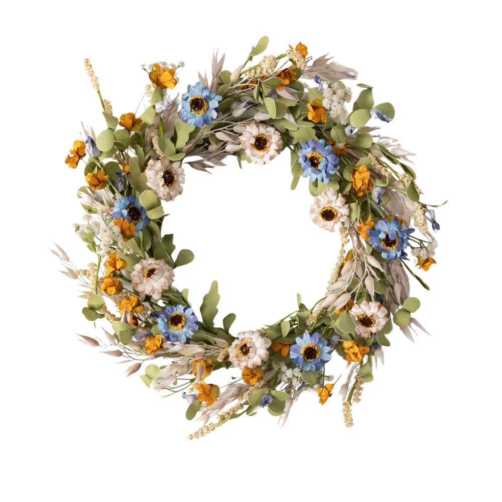 21.75" Multicolor Artificial Summer Wildflower Front Door Wreath