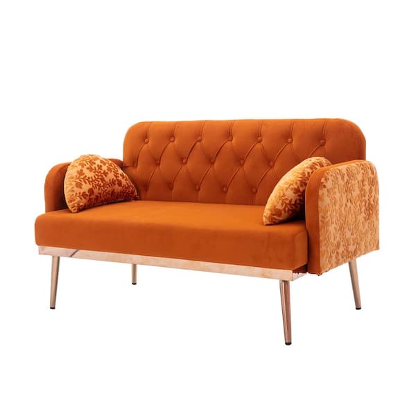 Angel Sar 55.11 in. Orange 2-Seater Loveseat with Metal Feet