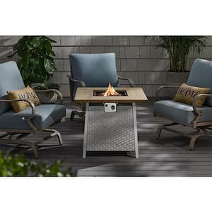 Tucson 30 in. x 25.5 in. Square Steel White Wood-look Tile Top LP Gas Fire Pit